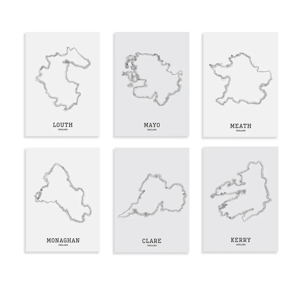 Вниз округа County Derry Cavan Louth Laois Clare Kerry Map | Карта Линейное искусство Печать карты