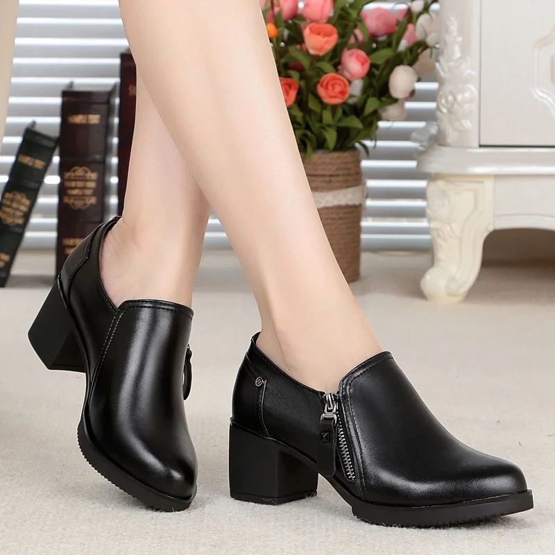 Plus Size 35 -43 Fashion Pumps For Women Office Shoes Solid Pointed-toe Medium Chunky Heel Comfortable Female Work High Heels