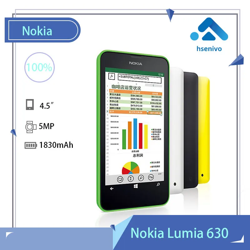 

Nokia Lumia 630 Refurbished-Original 4.5" Windows Phone 8.1 Snapdragon 400 Quad Core 1.2GHz IPS 512MB+8GB Dual Sim Free shipping