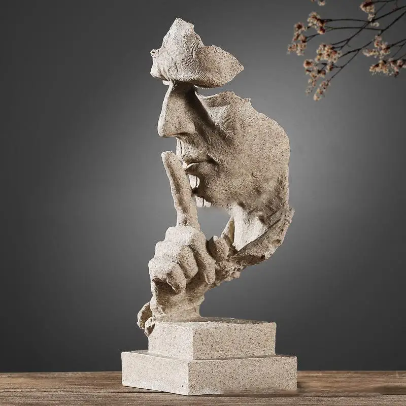 

Nordic Simple Abstract Sculpture Figurine Ornaments Silence Is Gold Office Home Decoration Accessories Modern Art Resin Decor