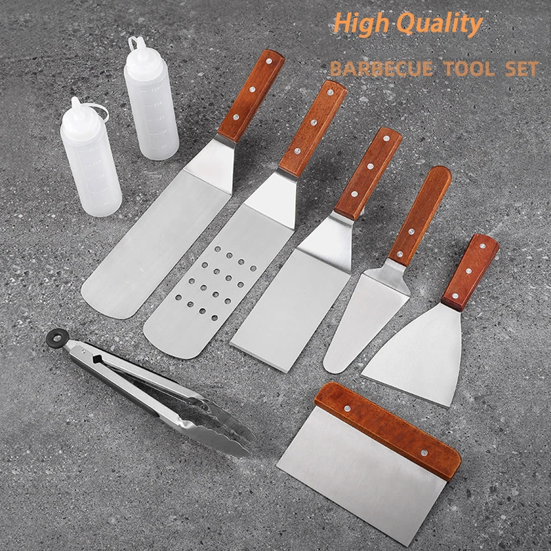 

Wooden Handle Tool Set BBQ SS Grill Accessories, Stainless Steel Grill Set, Barbeque Tools, Grilling Gifts for Men, Women, Dad