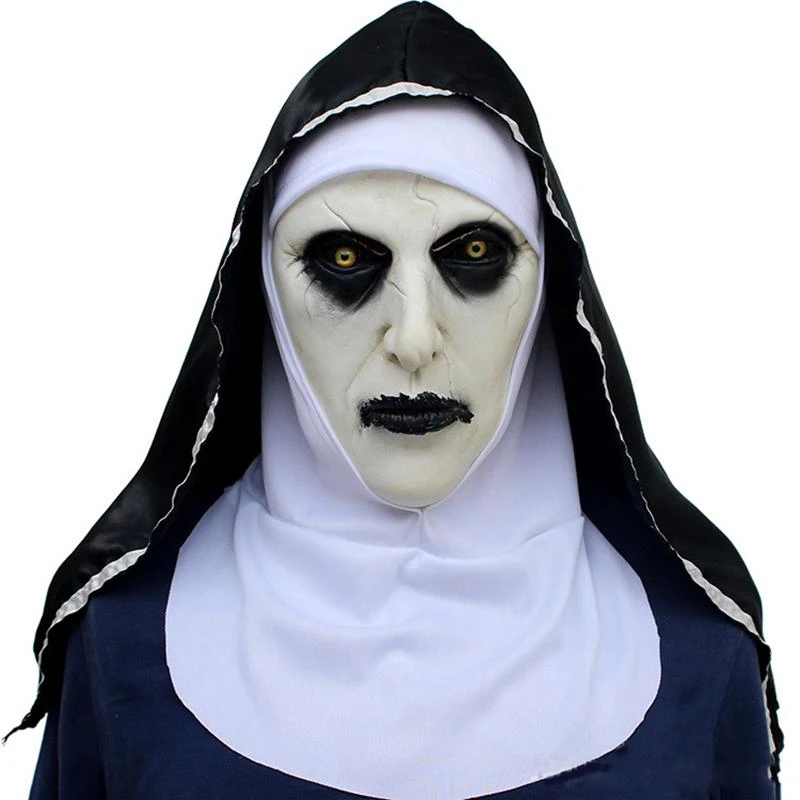 

Halloween Horror Movie Nun Mask With Headscarf Thriller Nun Headgear Latex Headgear Mask Scary Cosplay Halloween Party Props
