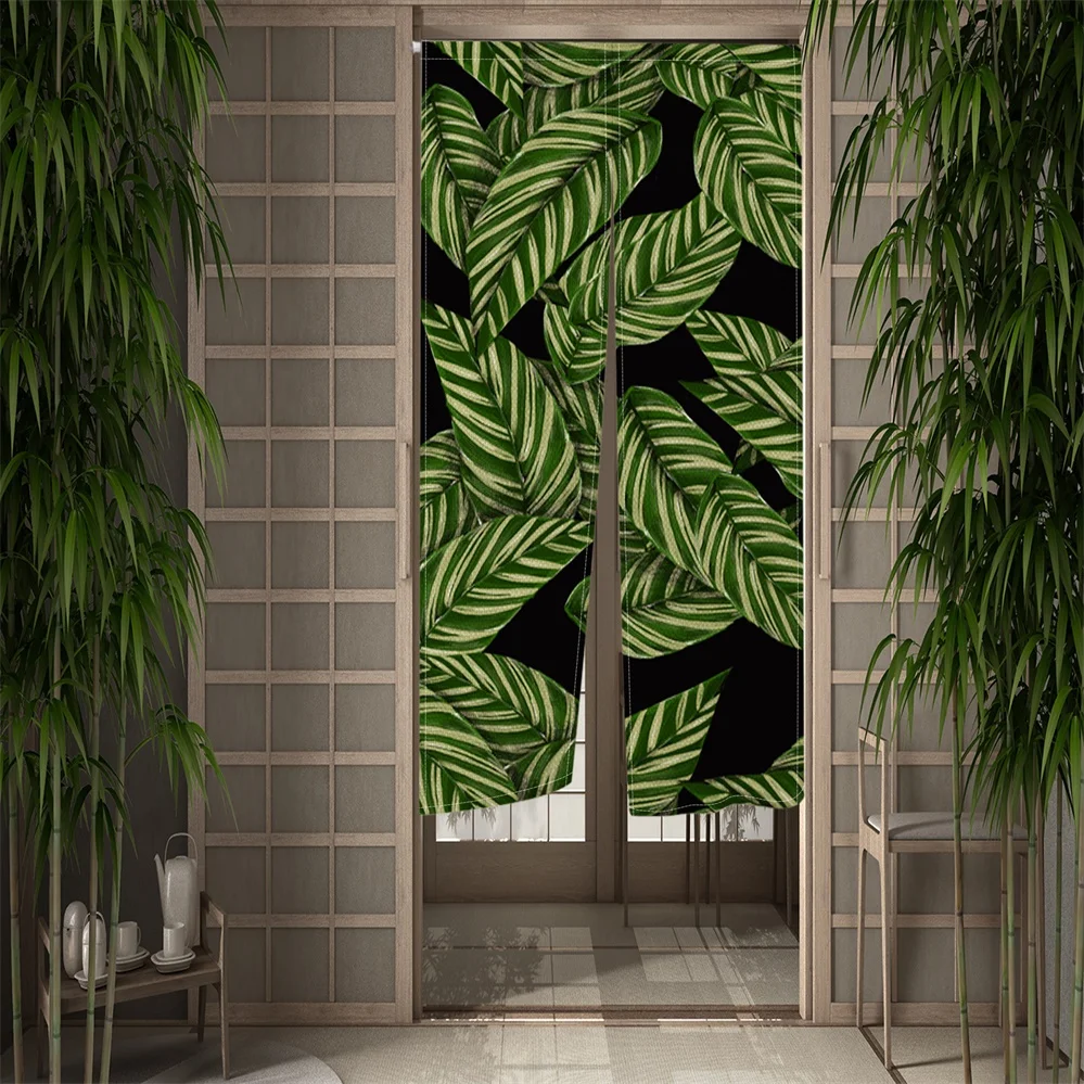 

Japanese Noren Door Curtain Partition Kitchen Doorway Decorative Green Plant Simple Drapes Cafe Restaurant Decor Half-curtain