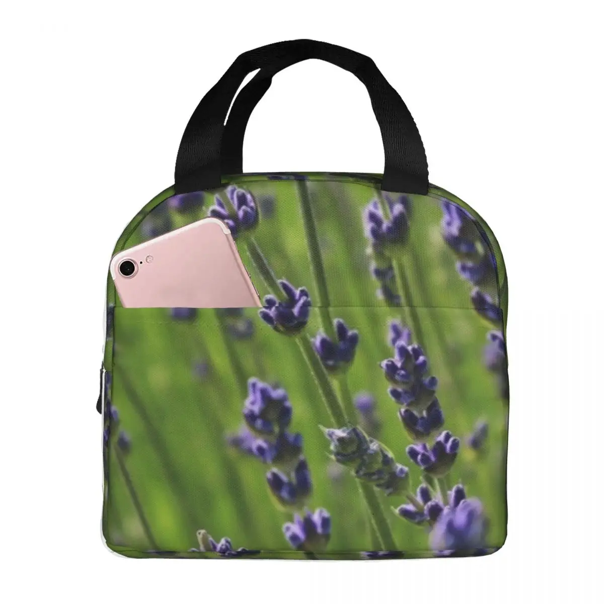 

Lavender Dreams Lunch Bag with Handle Blooming Floral Print Zipper Cooler Bag Refrigerator Cool Aluminium Thermal Bag