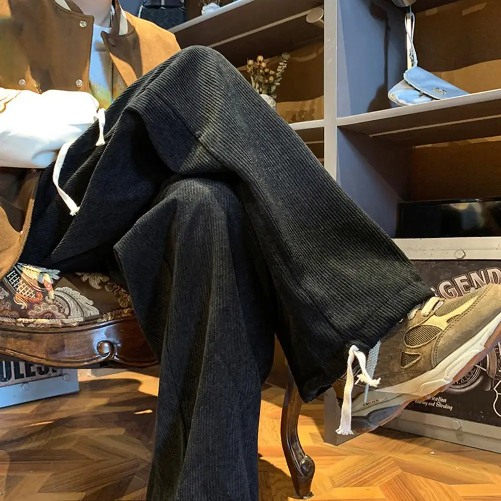 

Stylish Male Trousers White Drawstring Japanese Style Loose Fit Wide Leg Winter Trousers Corduroy Men Pants Streetwear