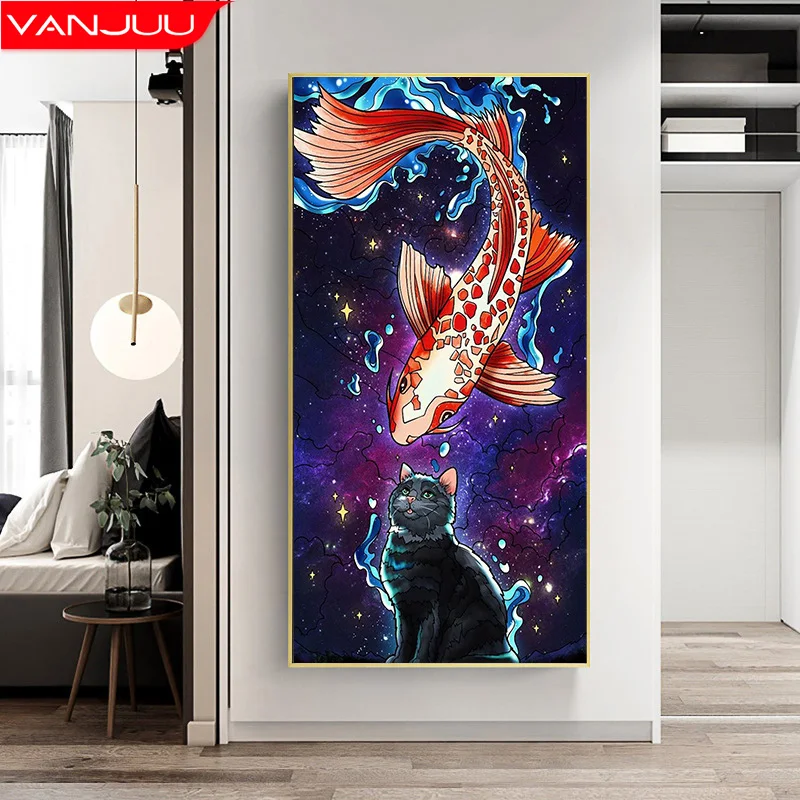 

Cat 5D Diamond Painting Koi Cartoon Full Drill Diamond Mosaic Animal Diamond Embroidery Kits DIY Rhinestones Home Shop Decor