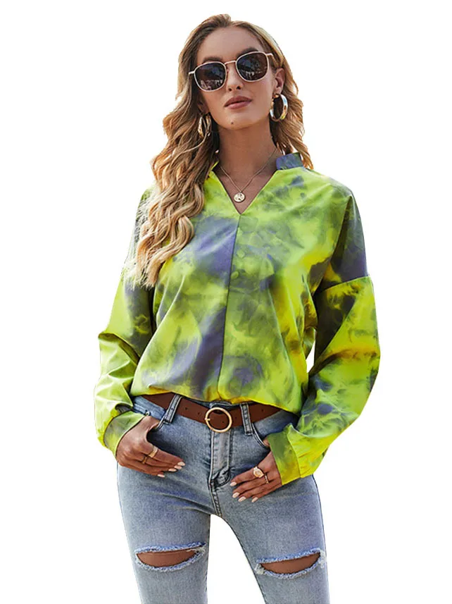 

CYDNEE новый стиль Топ с завязкой сексуальный V-образный вырез свободный женский модный Повседневный пуловер футболка с длинным рукавом