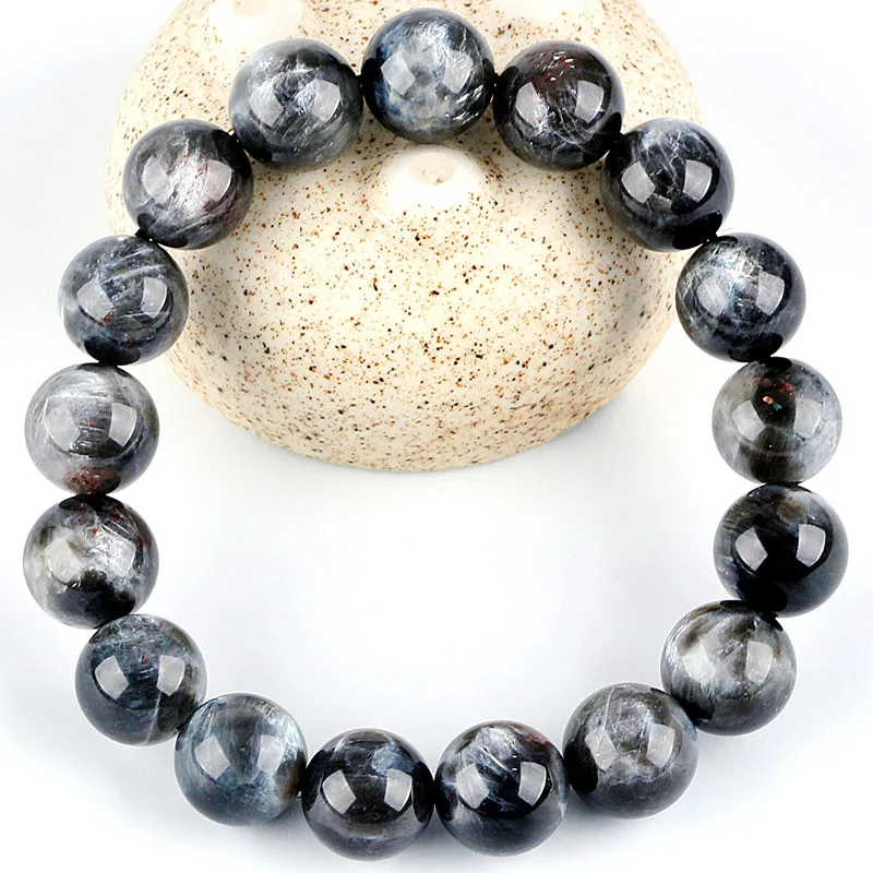 Натуральный черный солнечный камень браслет из лунного камня вспышка круглые