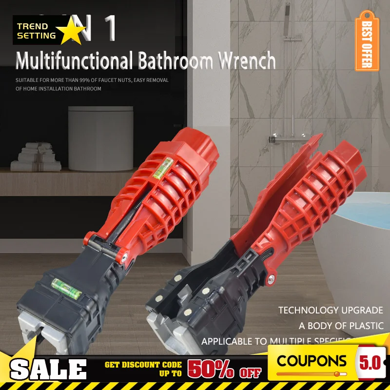 

18 In 1 Anti-slip Kitchen Repair Plumbing Double Head Flume Wrench Faucet Sink Installer Key Plumbing Pipe Bathroom Wrench Tools