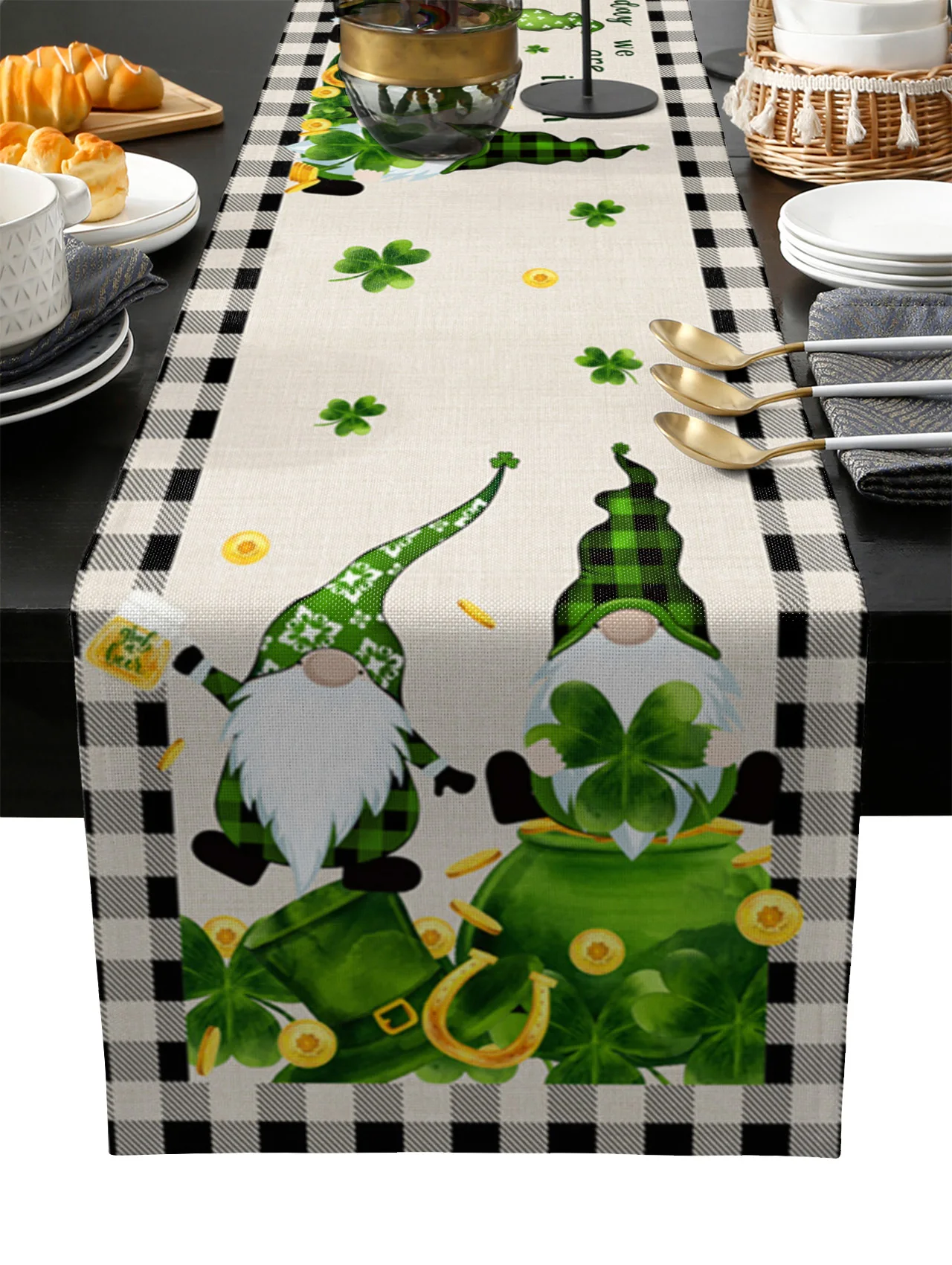 

Saint Patrick Green Clover Gnome Table Runner Wedding Festival Table Decoration Home Decor Kitchen Table Runners Placemats