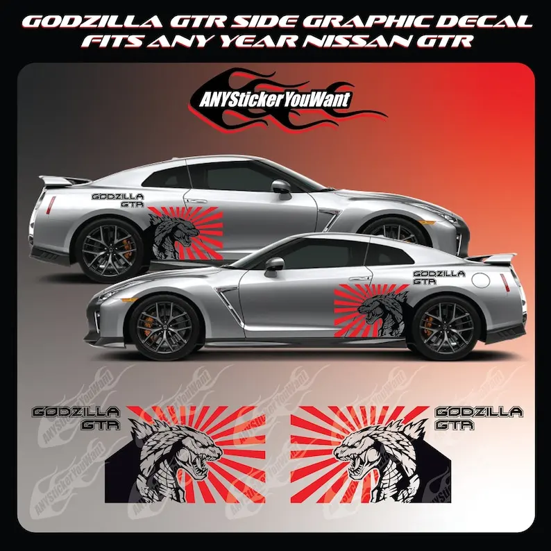 

Боковая графическая виниловая наклейка Godzilla GTR для Nissan GTR