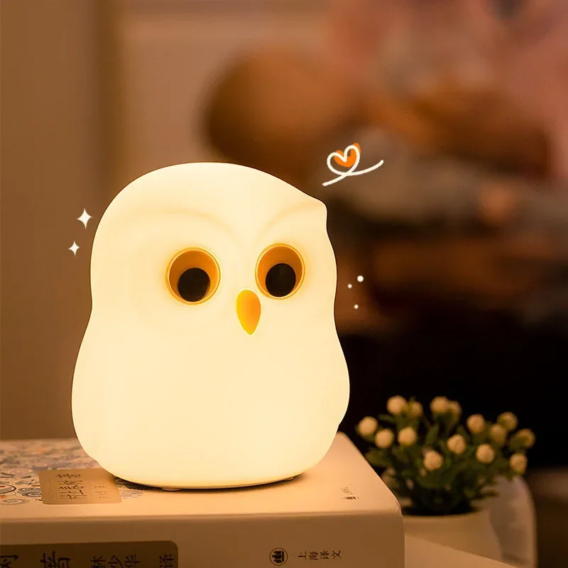 

LED Owl Silicone Night Lamp Bedside Table Mood Light USB Rechargeable Lamp Touch Sensor Lighting For Bedroom Decor Child Toy