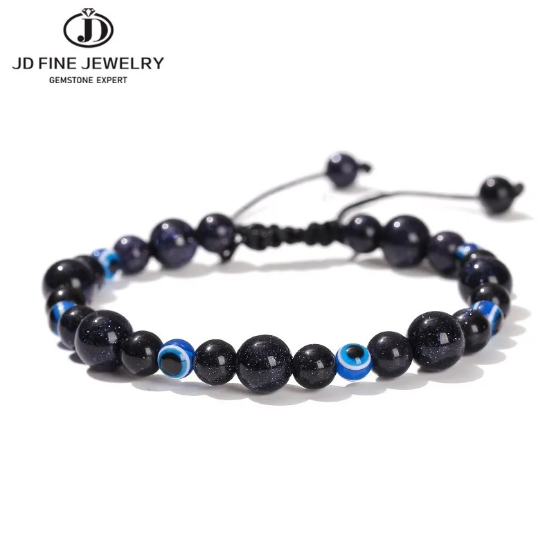 

JD Natural Blue Sandstone Blue Evil Eye Beaded Bracelets Women Men Simple Braid Adjustable Yoga Energy Charm Bangles Jewelry