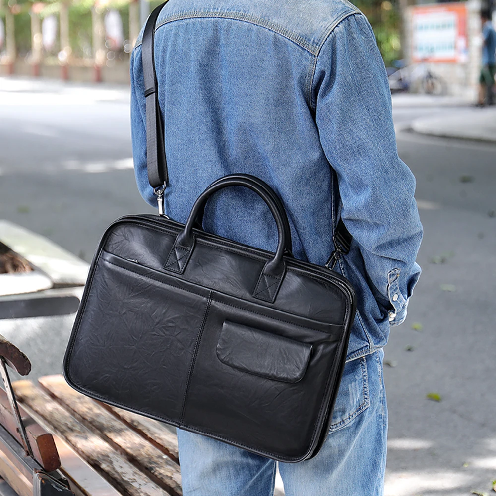 MVA Genuine Leather Briefcase Bag For Man 13.3 inch Laptop Business Bag Vintage Laptop Handbag Tote Handmade Crossbody Bags Male