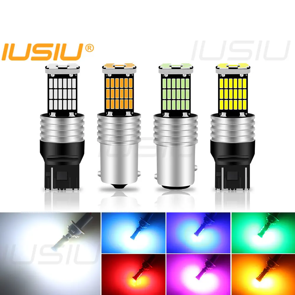 

IUSIU LED 1156 P21W 1157 Led Bulb T20 7440 7443 W21W BA15S S25 BAY15D 45SMD 4014 Auto Reverse Tail Brake Stop Turn Signal Lamp