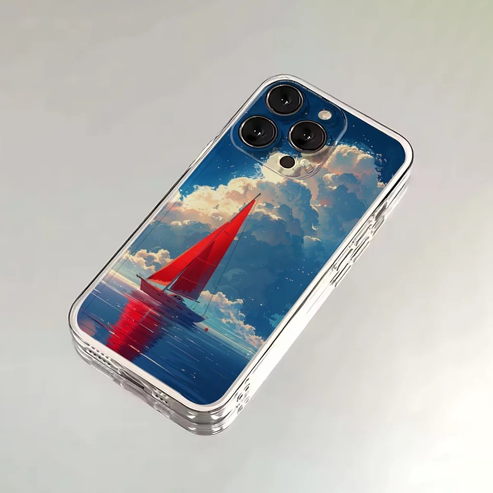 Фото Чехол для телефона «Парусный корабль-лодка» для iPhone 16,15,14,13,12,11 Plus, Pro, Max, XR, XS, X, 7,8 SE, мини-прозрачный силиконовый мягкий чехол №3