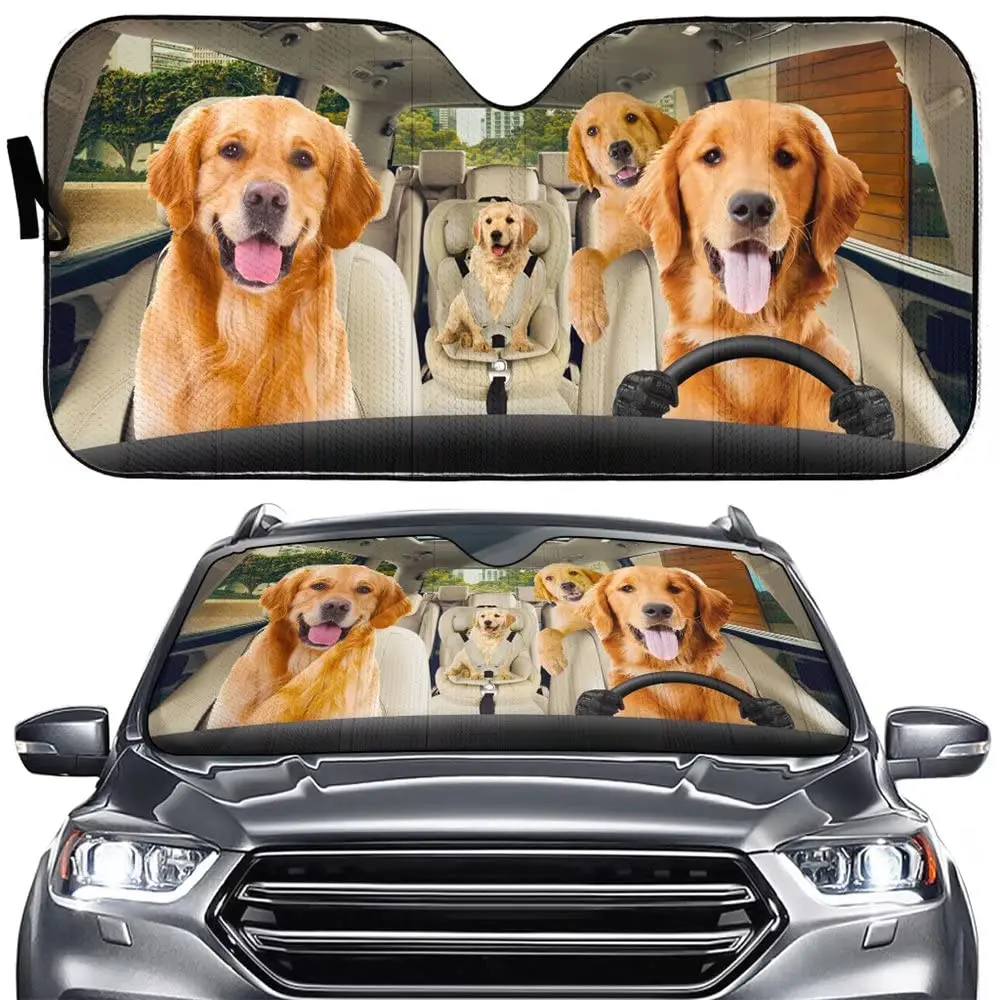 Auto Sun Shade Golden Retriever Driver Car Front Window Windshield,Dog Family Sun Shield Visor,Labrador Protector Blocker Cover