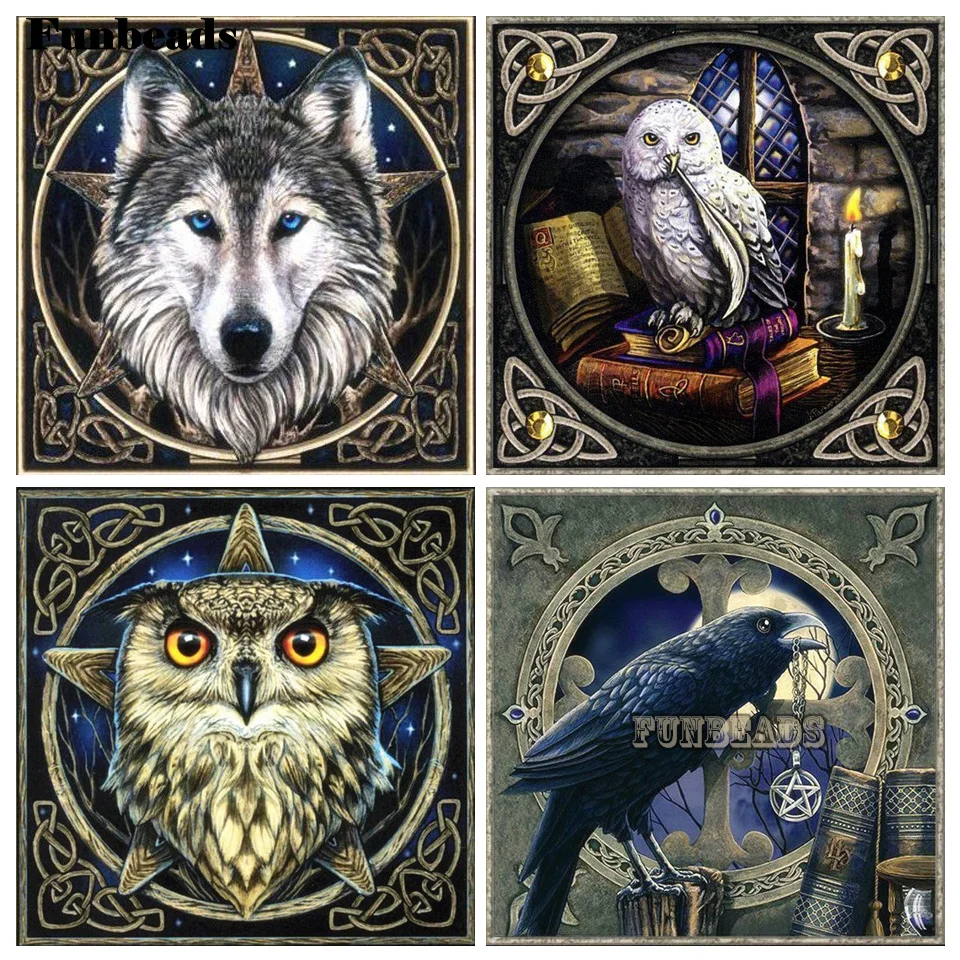 

Полноразмерная 5D Вышивка, искусство, волк, сова, алмазная вышивка, животное, вышивка крестиком, мозаика, декор FF7414