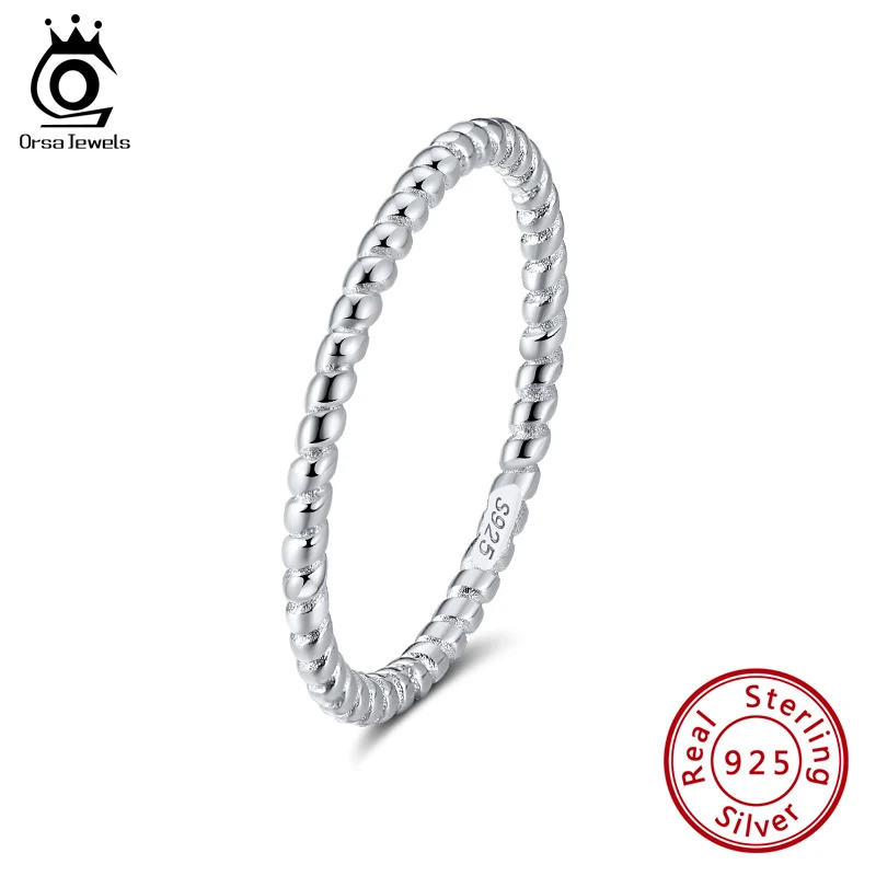 

ORSA JEWELS Authentic 925 Sterling Silver Ring Braided Texture Twisted Eternity Band Stackable Rings Women Fine Jewelry SR236