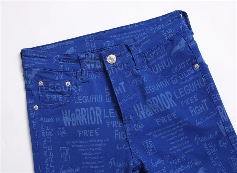 Men's Colorful Graffiti Printed Jeans Y2K Colorful Slim Fit Tapered Elastic Casual Pants Fashion Street Clothing Small Foot Pant