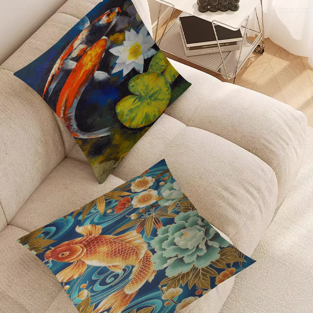Koi Fish Pillow Cover Design Cushion Decor Holiday Decorati