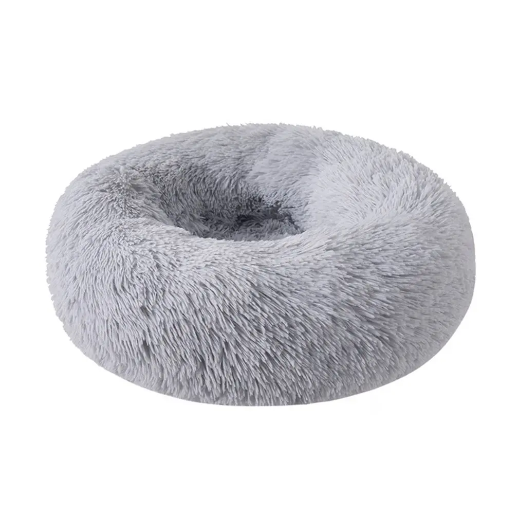 

Round Plush Pet Bed For Dogs And Cats Fluffy Soft Warm Calming Bed Sleeping Kennel Nest Donut Pet Bed