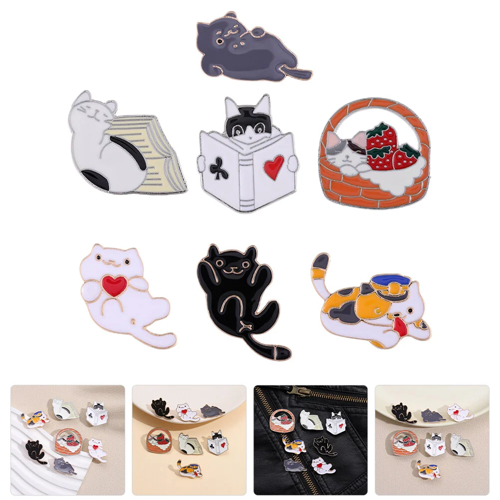 

7 Pcs Decorative Hat Ladies Backpack Animal Brooch Pin Clothing Aesthetic Alloy Cartoon Miss Brooches For Women