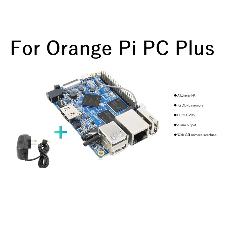 HOT-For Orange Pi PC Plus H3 Board 1GB DDR3+5V3A Power Supply Cortex-A7 Quad Core Run Android4.4/Ubuntu/Debian US Plug