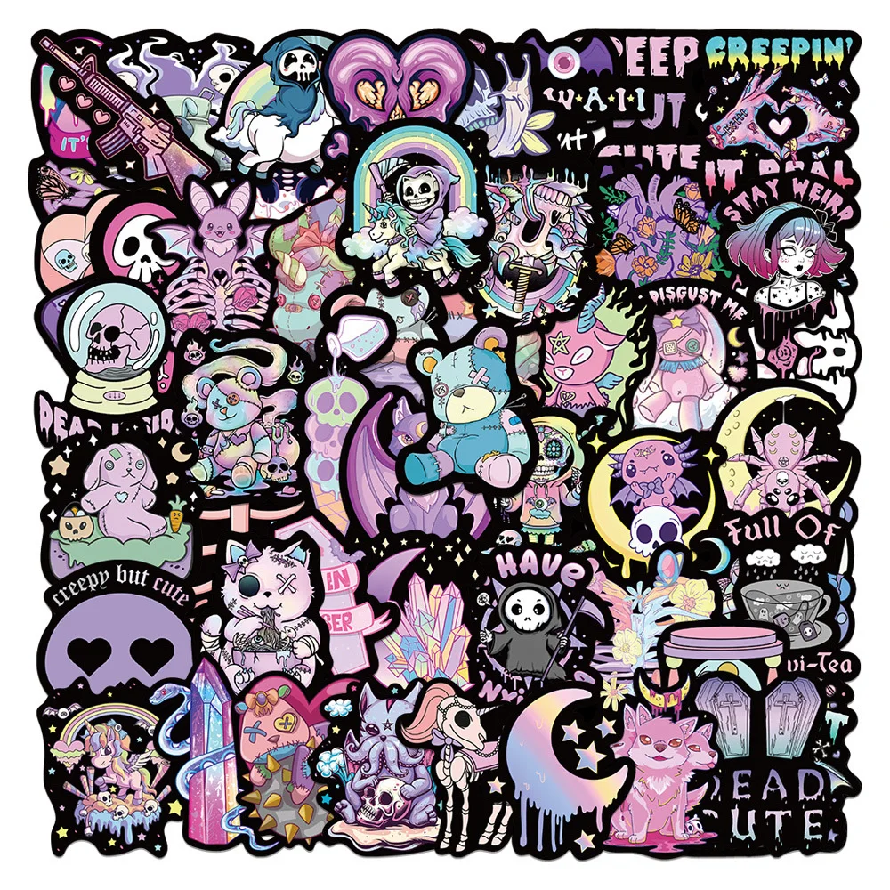 

10/30/56pcs Cool Cartoon Dark Purple Gothic Graffiti Stickers Decals DIY Laptop Phone Notebook Tablet Waterproof Sticker for Kid