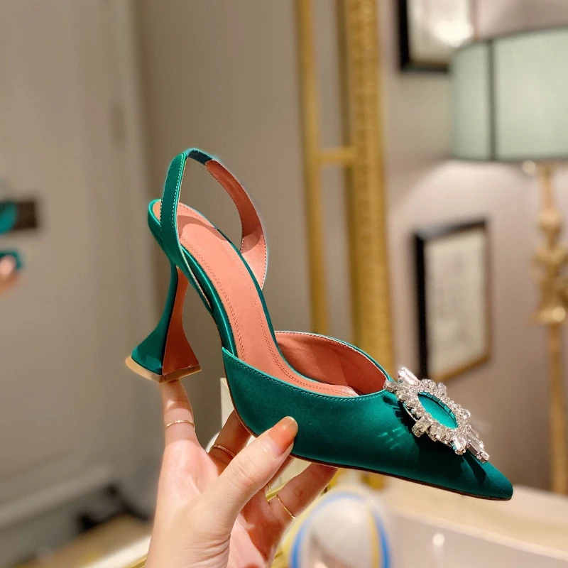 Pointed High-heeled Sunflower Diamond Button Crystal Wine Glass with Sandals for Women