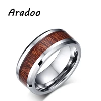 aradoo fashion retro wood grain tungsten steel mens ring simple trend ring gift ring