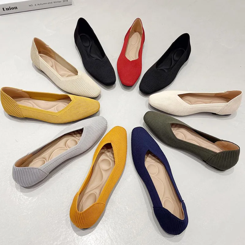 

GCYCG Brand Women's Spring Summer Fashion Knitted Single Pointed Egg Roll Shoes Flat Bottom Comfortable Loafers Plus Size 34~40
