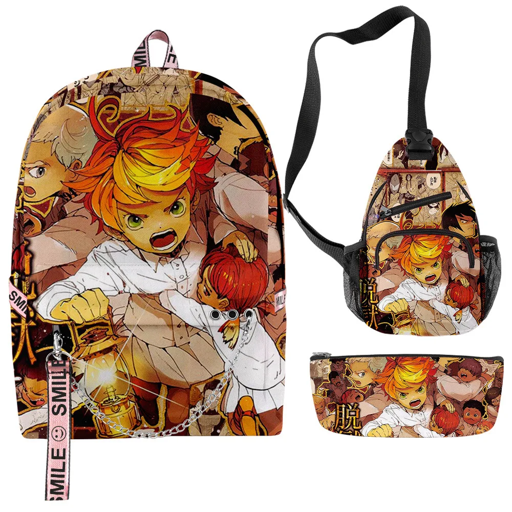 

Student gift Primary Middle School Students Waterproof School Bag 3pcs/set Japan Anime The Promised Neverland Backpack