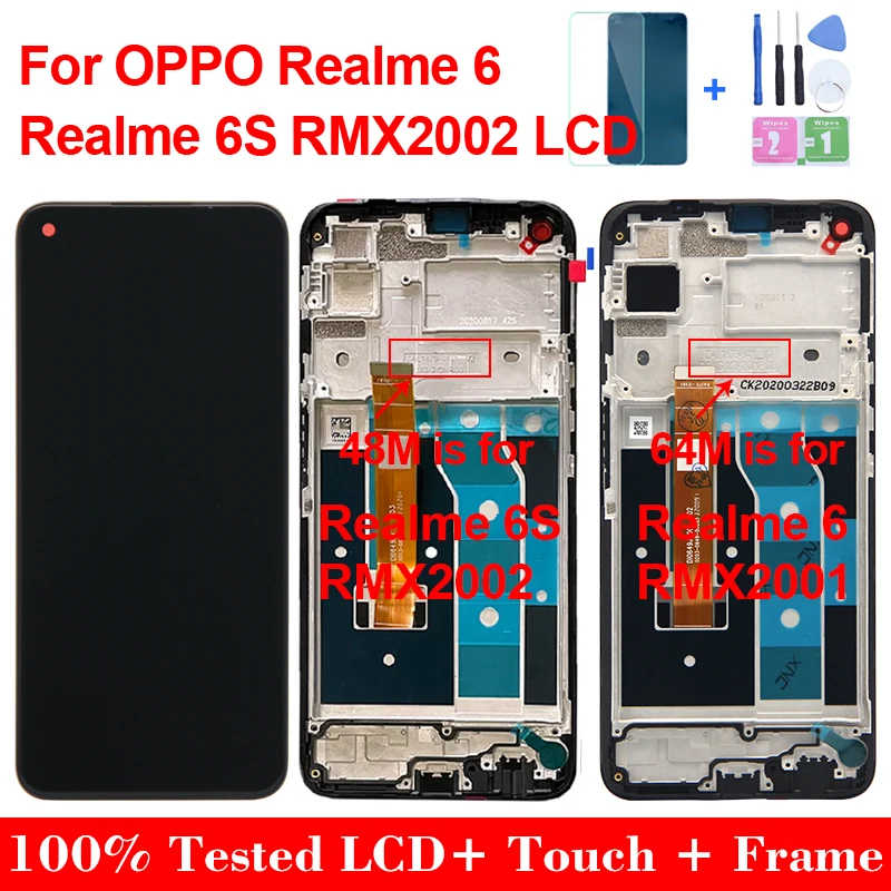 

6.5"Original For Realme 6 RMX2001 Realme 6S RMX2002 LCD Display Touch Screen Digitizer Assembly Replacement Parts With Frame