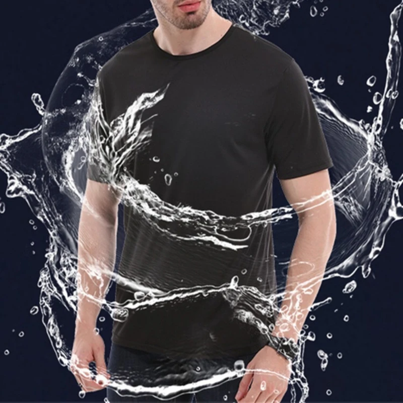 

B6025 Creative Hydrophobic Anti-Dirty Waterproof Solid Color Men T Shirt Soft Short Sleeve Quick Dry Top Breathable Wear