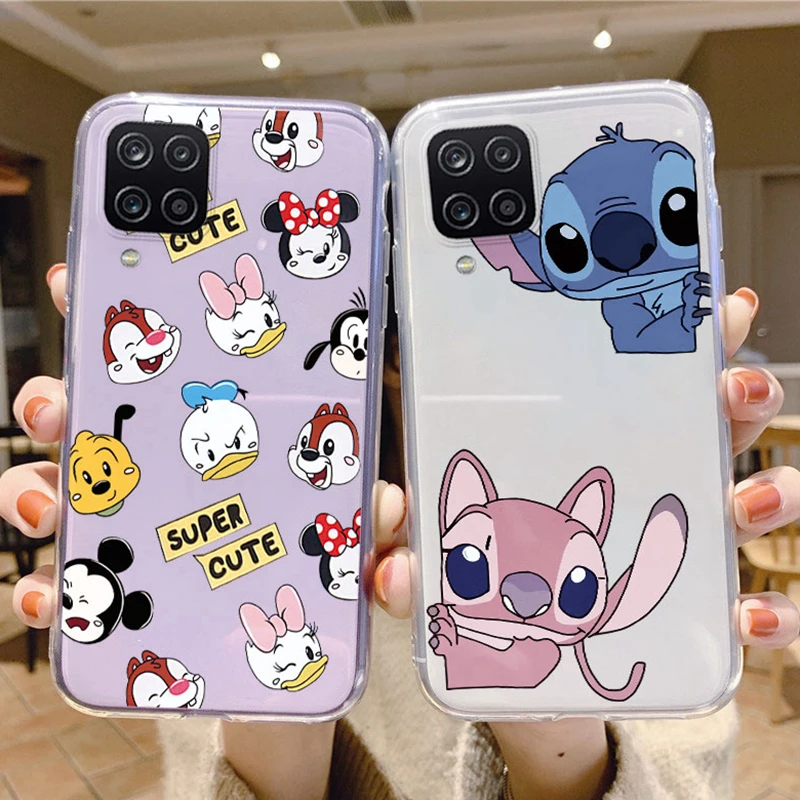 

for Samsung Galaxy A12 M12 A M 12 Phone Case Mickey Minnie Mouse Daisy Donald Duck Stitch Clear Silicone Transparent Back Cover