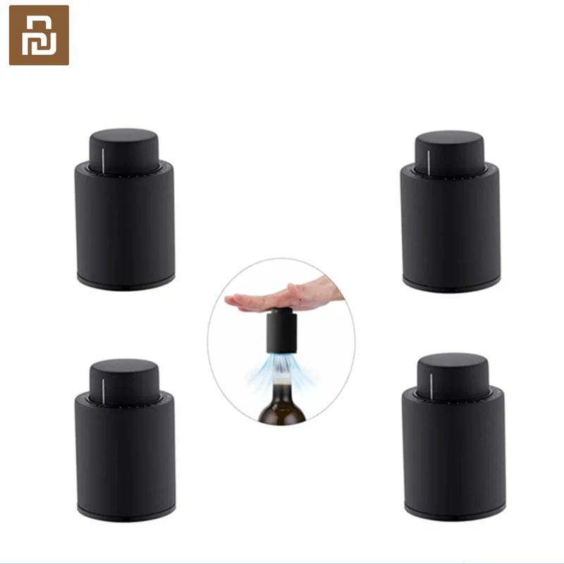 Youpin Black ABS Vacuum Wine Bottle Stopper Sealed Storage Vacuum Memory Wine Stopper Push Style Bar Tools Simple Quick Barware