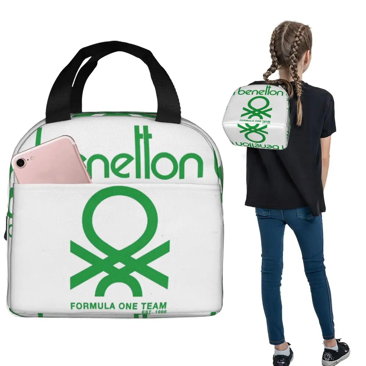 Фото Термосумка для обедов Benetton для женщин и детей, портативная термосумка для еды, термосумка-тоут №2