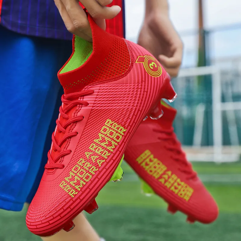 

Модные красные мужские футбольные бутсы Superstar, большие размеры 48, носки, кроссовки, футбольные бутсы, Мужская парная обувь с длинными шипами для подростков