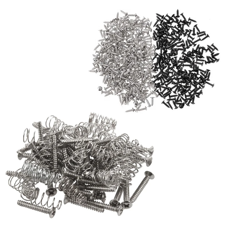 

50Pcs Chrome Single Coil Pickup Screws Height Springs & 200 Piece Bass Screws Scratch Plate