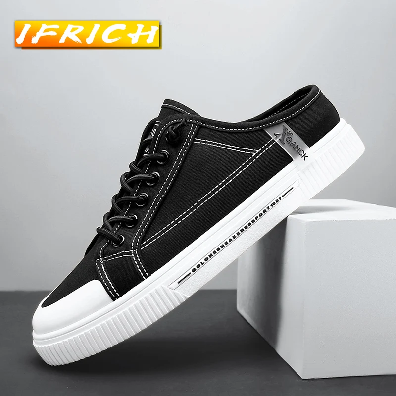 

2022 New Summer Half Slippers Men Brand Fashion Canvas Mens Designer Shoes Breathable Half Drag Youth Casual Shoes Male Footwear