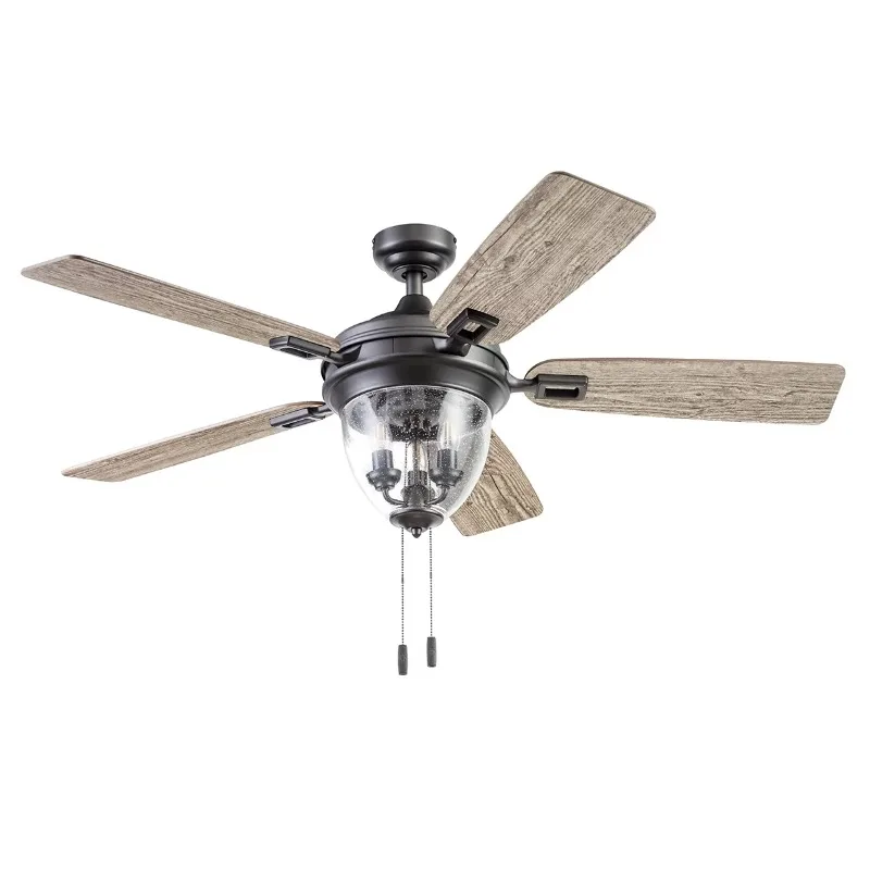 

Iron Indoor/Outdoor Ceiling Fan with 5 Blades, Light Kit, Pull Chains & Reverse Airflow