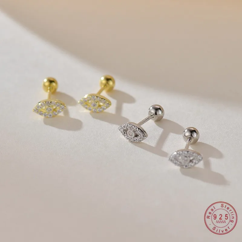 

925 Sterling Silver Pavé Zircon Eyes Stud Earrings for Women Girl Fashion Simple Classic Jewelry