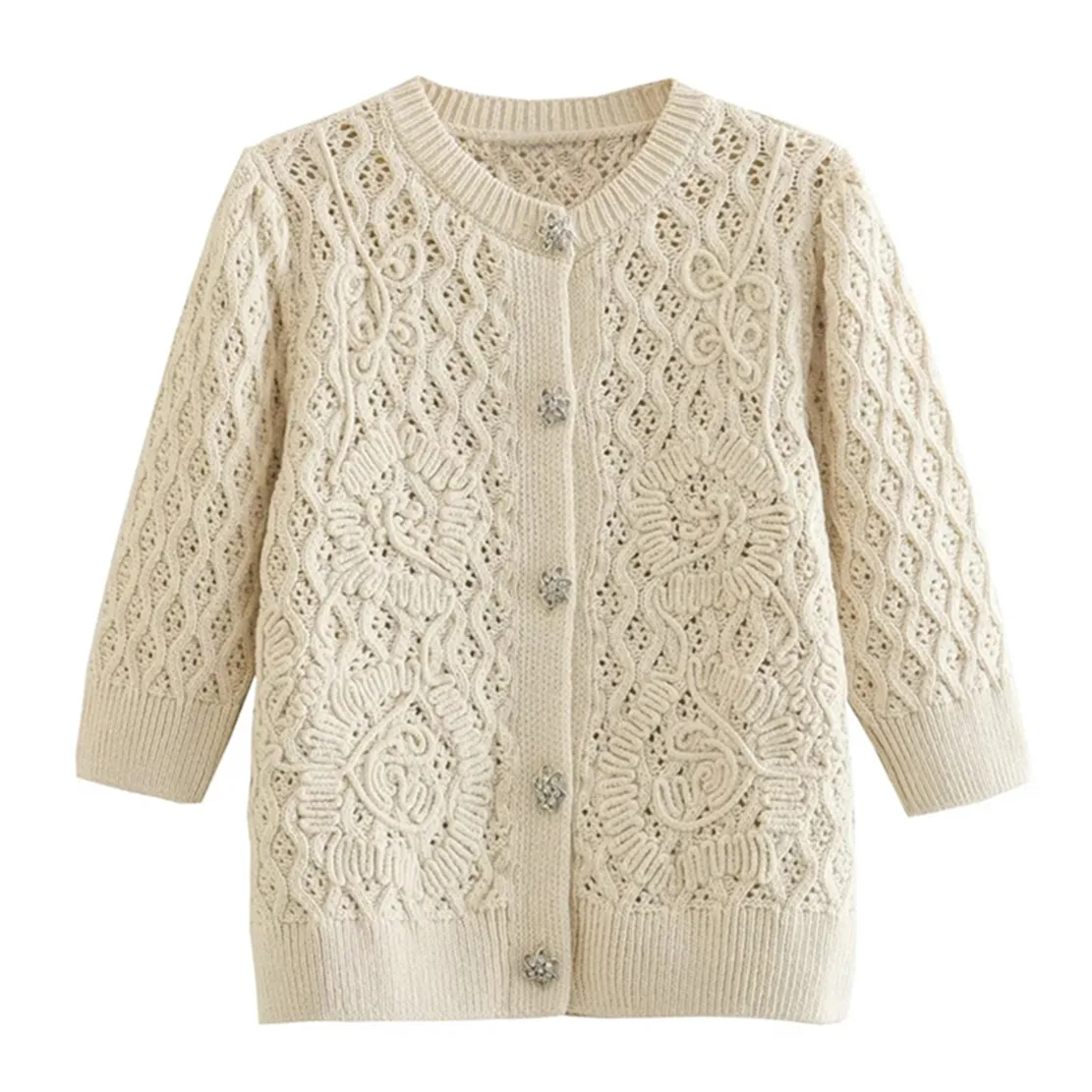 

Jenny&Dave 2023 Indie Folk French Retro Beige Texture Jacquard Weave Casual Cardigans Knitwear Sweaters Women