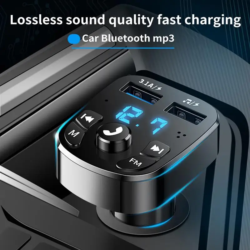 bluetooth version 5 0 fm transmitter car player kit card car charger quick with qc3 0 dual usb voltmeter aux inout dc 1224v free global shipping