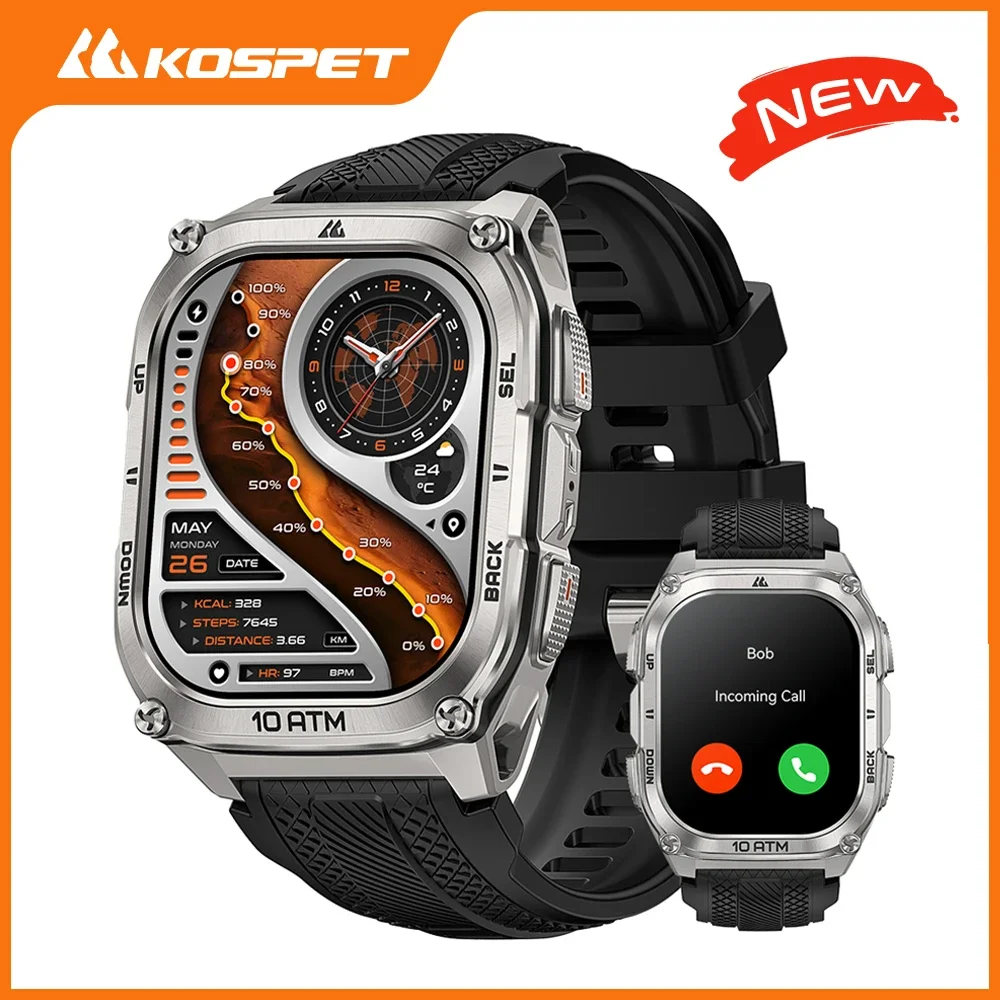 Фото KOSPET Tank M4 Смарт-часы из нержавеющей стали, 6-ситовые GPS-карты, 45 м, фридайвинг, 10 АТМ, водонепроницаемый монитор здоровья для Android iOS №1