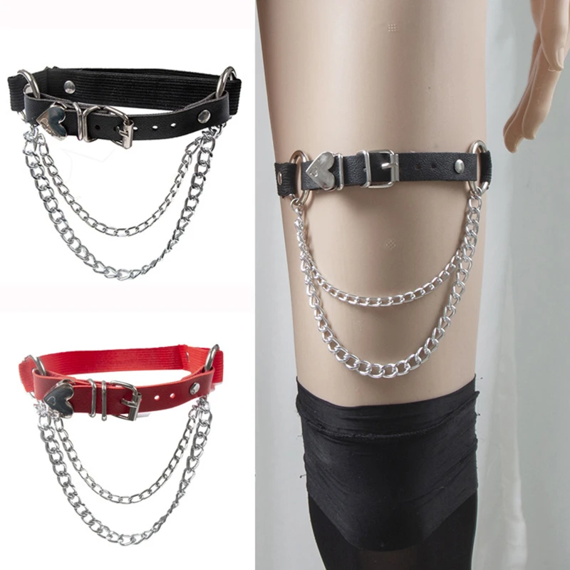 

2022 Fashion Womens Sexy Elasticity Harness Heart Leg Chain Garter Belts Cosplay Spike High Quality Elastic Thigh Ring Garter