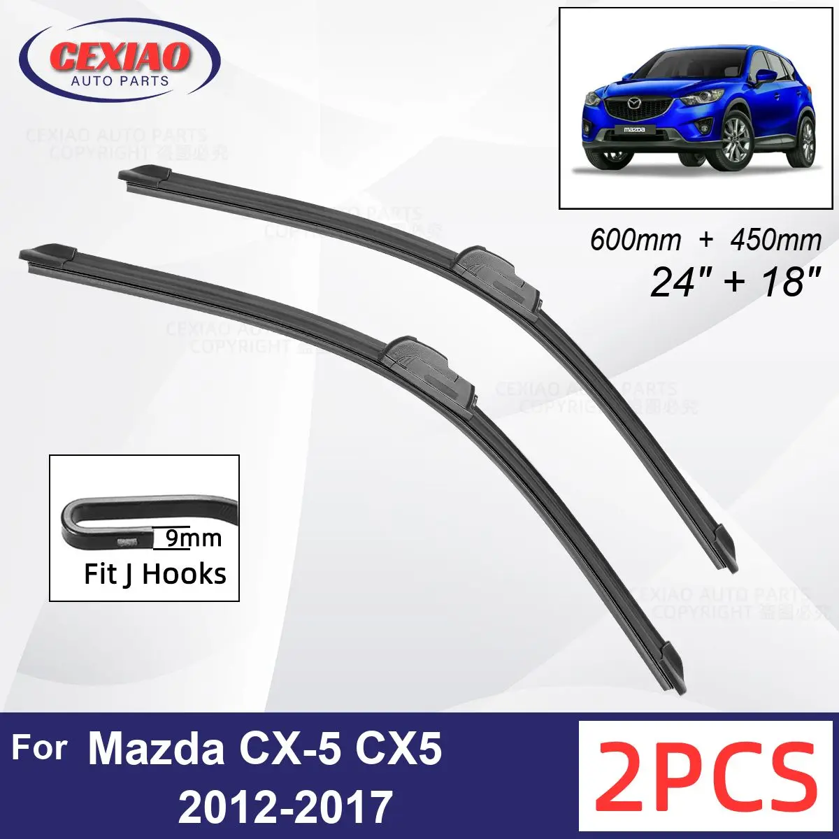 

Car Wiper For Mazda CX-5 CX5 KE MK1 2012-2017 Front Wiper Blades Soft Rubber Windscreen Wipers Auto Windshield 24" 18" 600 450mm