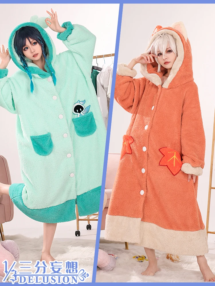 

COS-MO Game Genshin Impact Venti/Kiryu Kaedehara Sleepwear Plush Nightdress S-L Role Cosplay Costume Halloween Carnival 2023 New