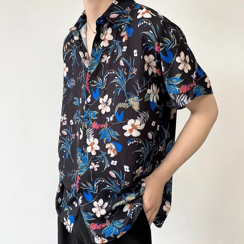 2022 Summer Floral Print Shirt for Men Short Sleeve Loose Casual Shirt Oversized Streetwear Harajuku Hip Hop Shirts Men Clothing